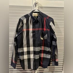 Men’s Authentic Burberry Check Cotton Shirt - Navy